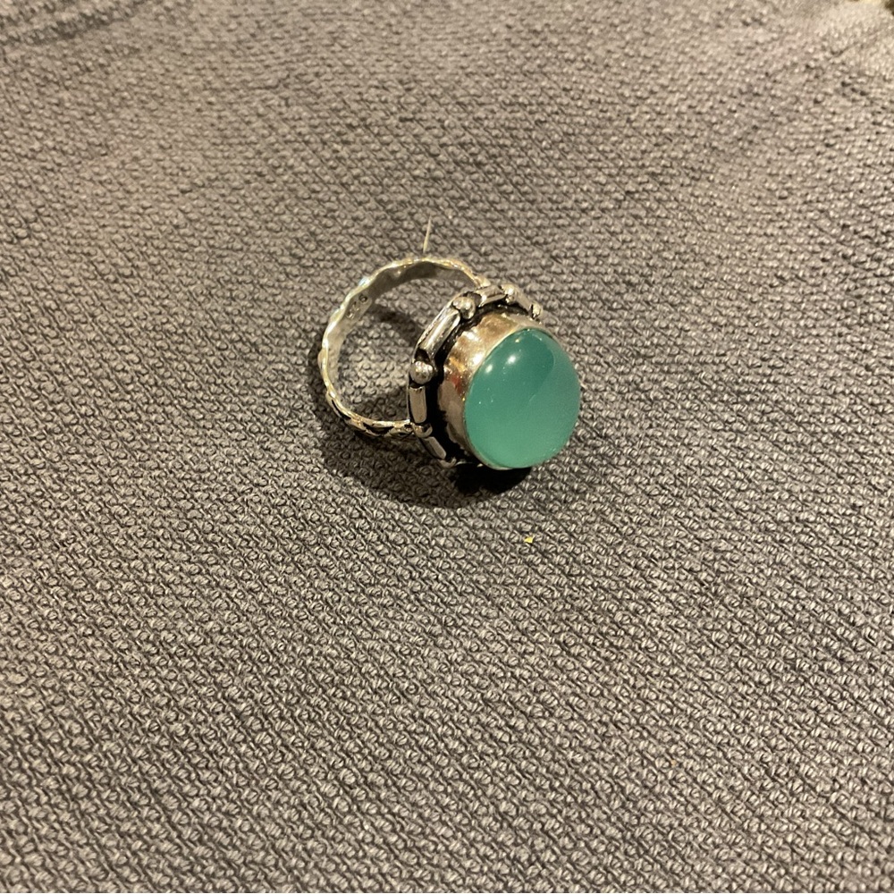 Sterling Silver Ring with Seafoam Green Cabochon